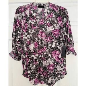 Fylo Berry Floral Button Blouse Small